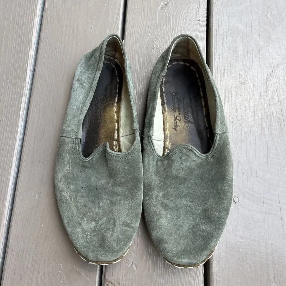 SABAH Made in Turkey Men's Leather Suede Slip-On Flat Shoes Green Size US 13